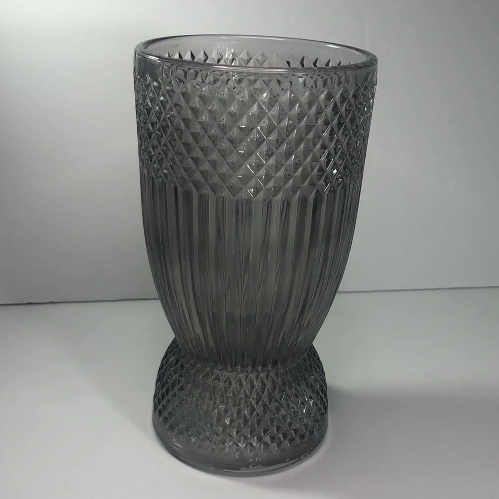 Heavy Lavender tint 7.5” Diamond cut Ornamental Glass Vase-EUC